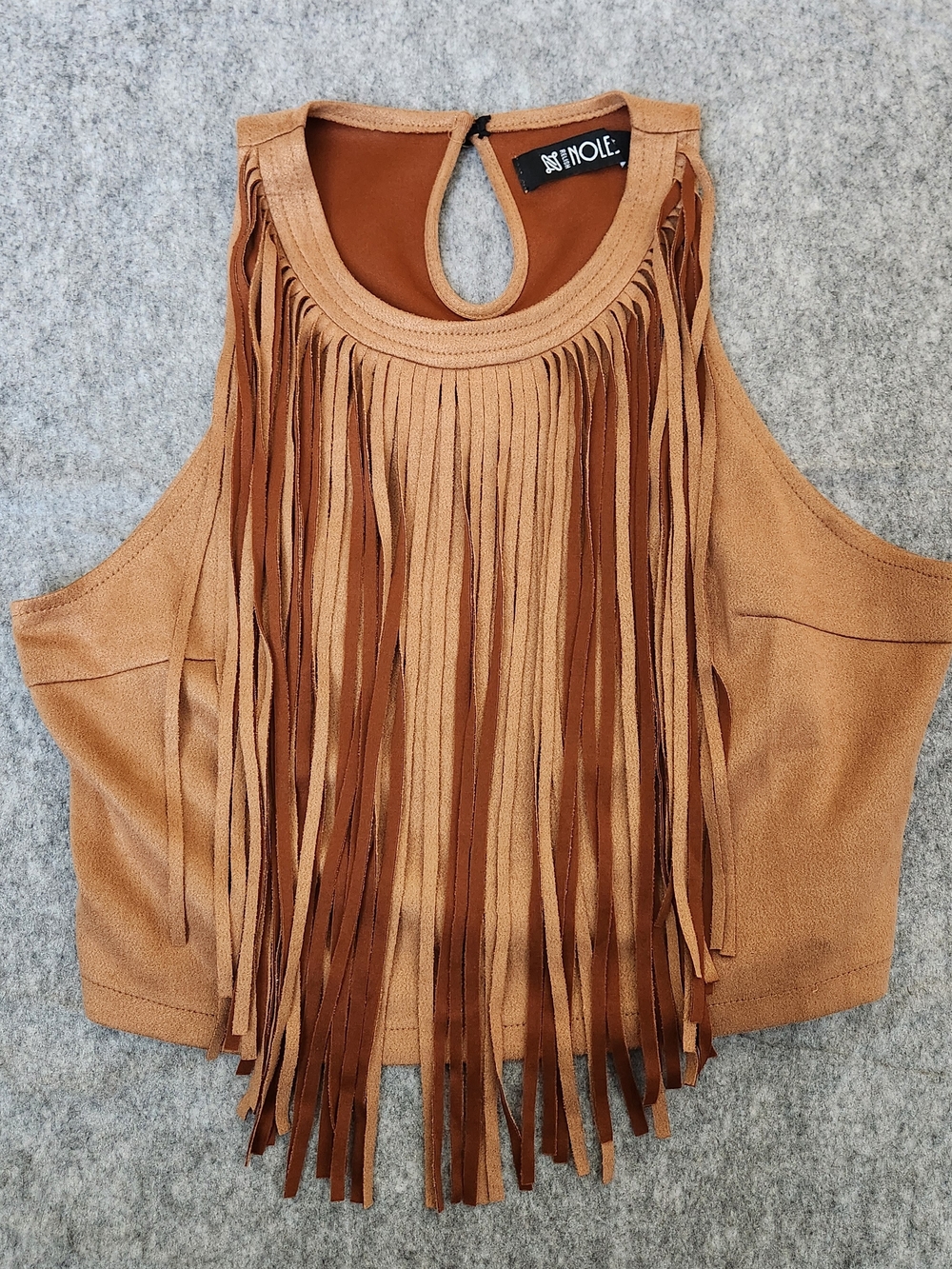 Relish Noless Western Faux Suede Fringe Crop Top Women's S Brown Rodeo Fiesta